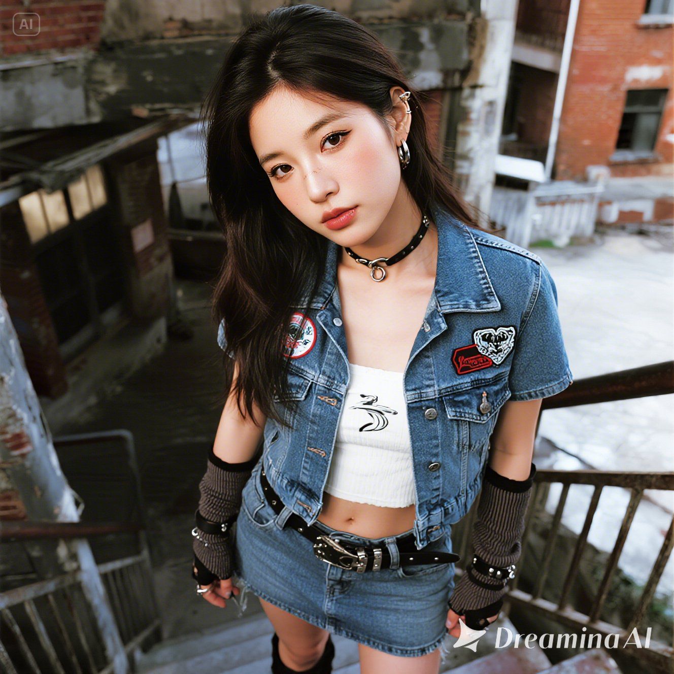 80's punk girl with cute-punk mix outfit