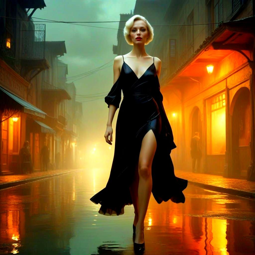 Eccentric Lady in Vibrant Surreal Landscape