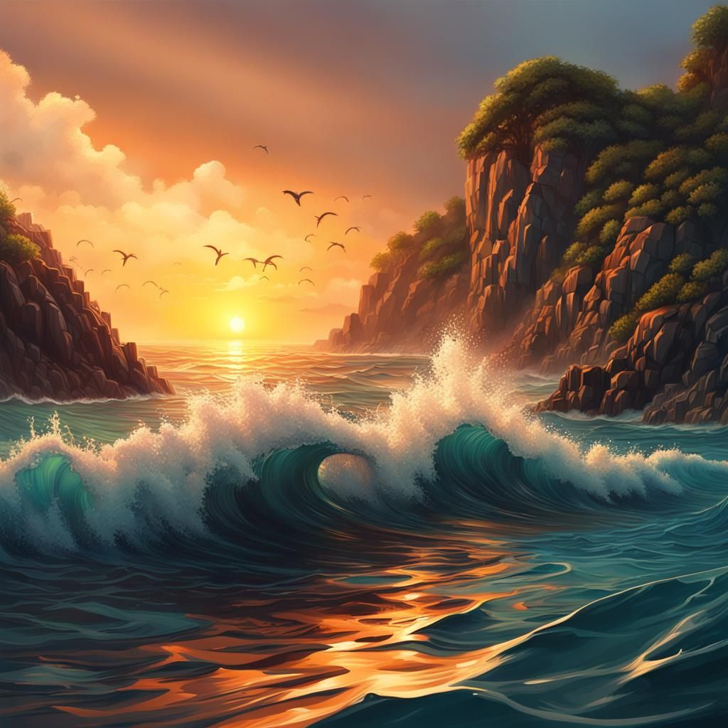 paisagem épica do mar e um por do sol