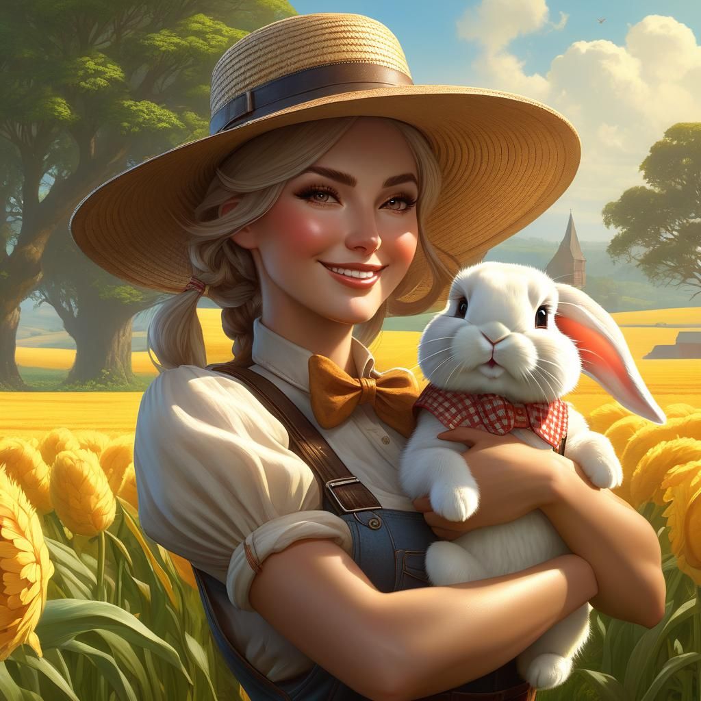 Hugs with cute bunny on the sunny day  by @Cute dog