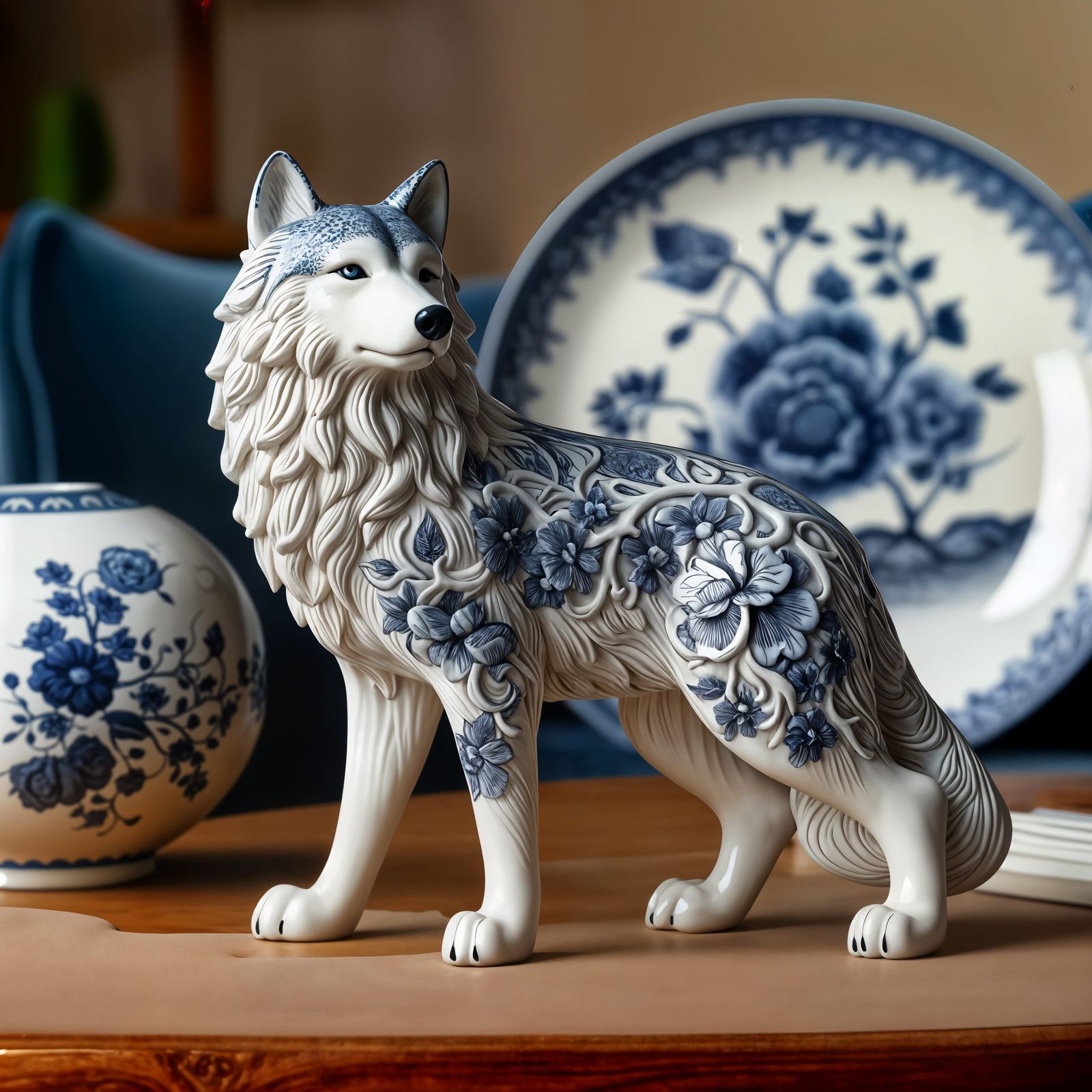 Delft Blue Porcelain Wolf  by @JustD