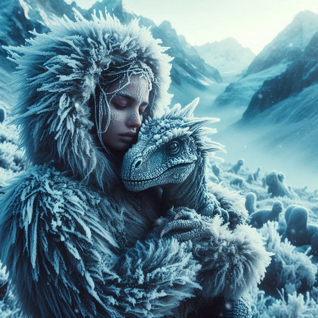 Warrior and dinosaur