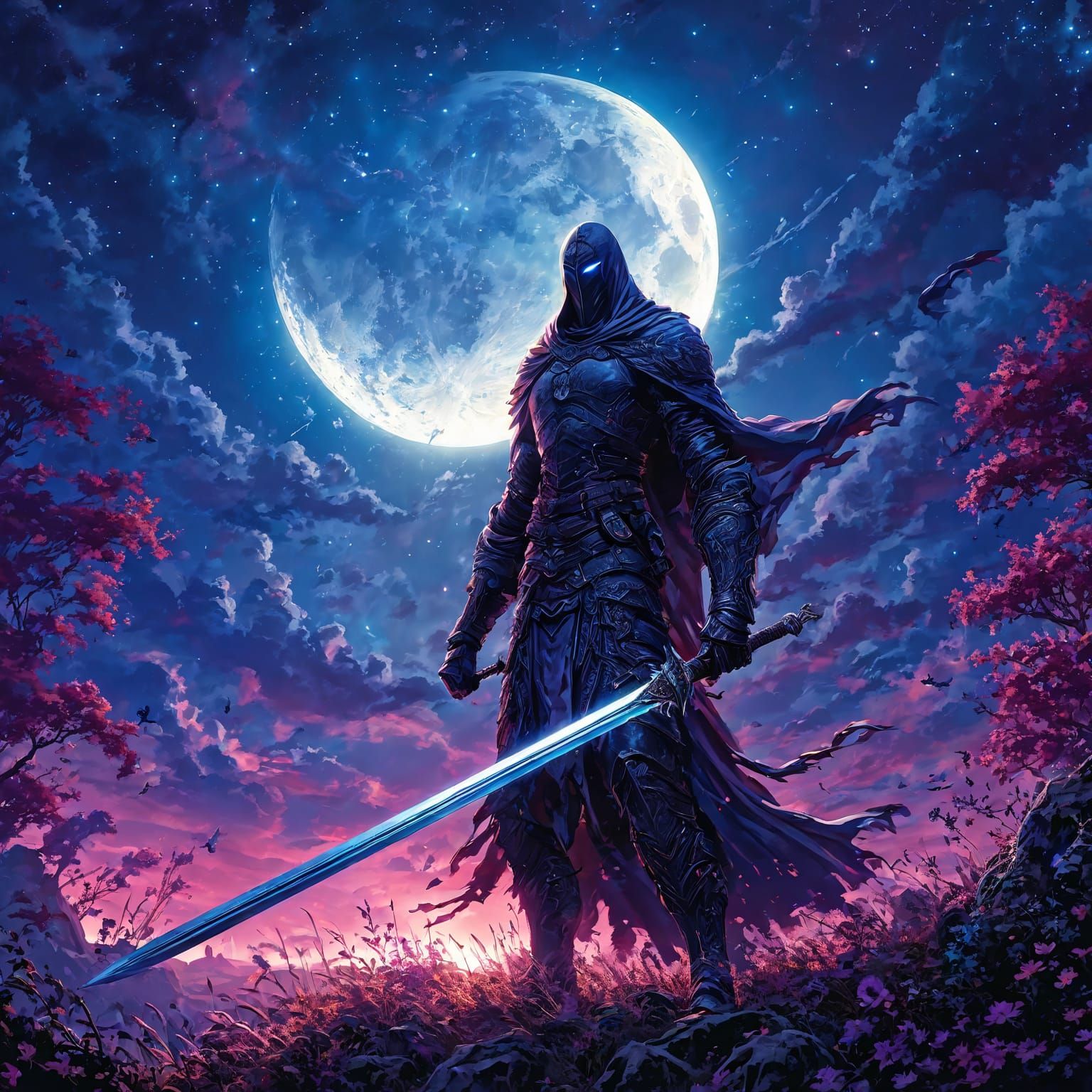 A fantastical image a moon knight with a powerful blade (Uploaded)