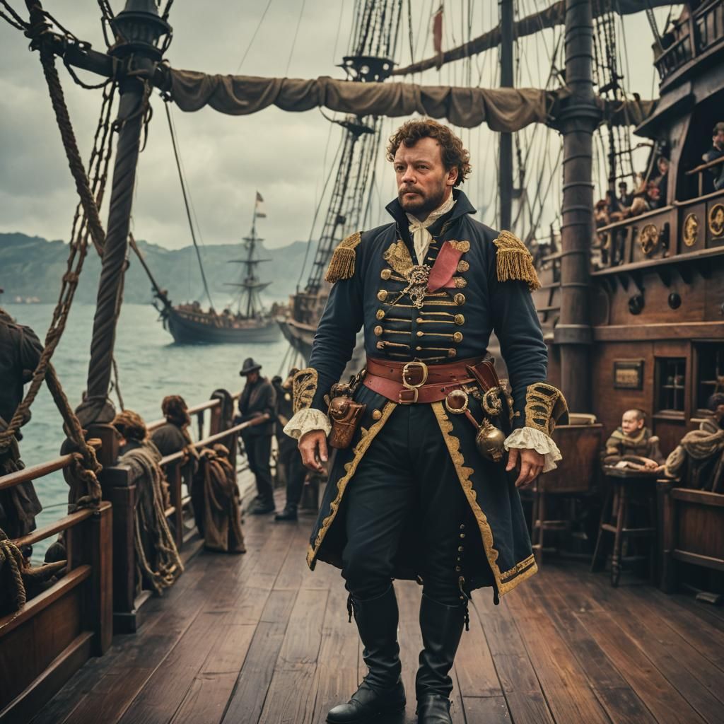 Sir Francis Drake, English privateer, circa 1577, standing o...