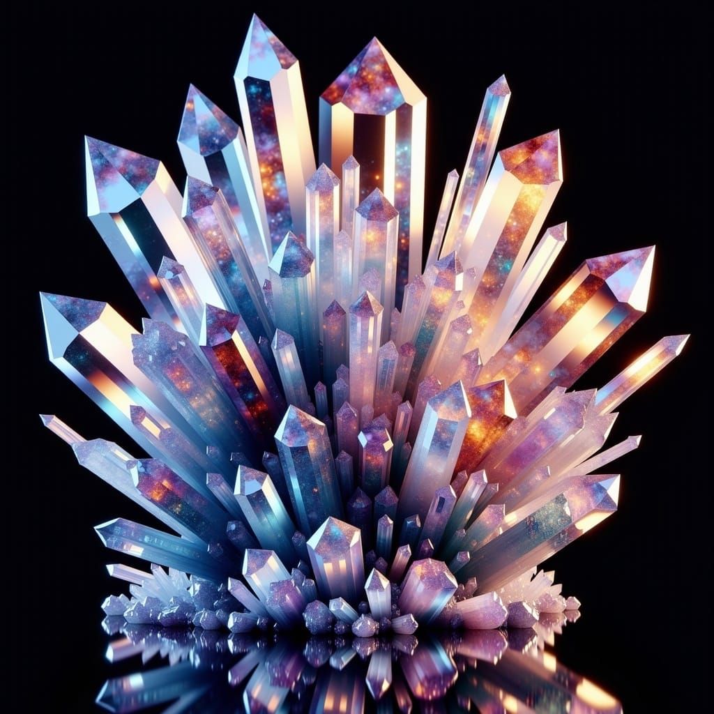 <lora:Crystallize:1.0>; a stunning photo realistic; colorful clear crystals; blue pink gold tones; Black background; Ultra real photo; water...