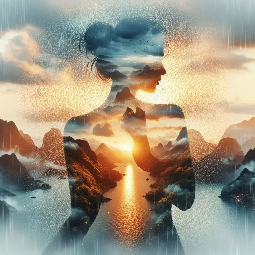 double exposure beautiful fantasy portrait landscape..