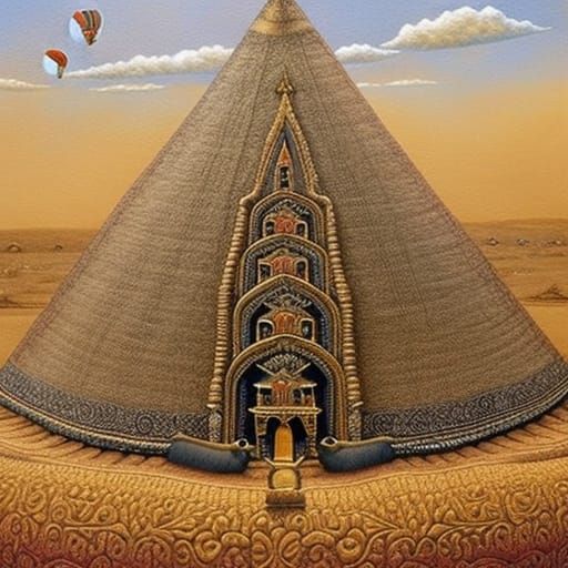 the cute mouse family travels over Egypt's pyramids in a hot...