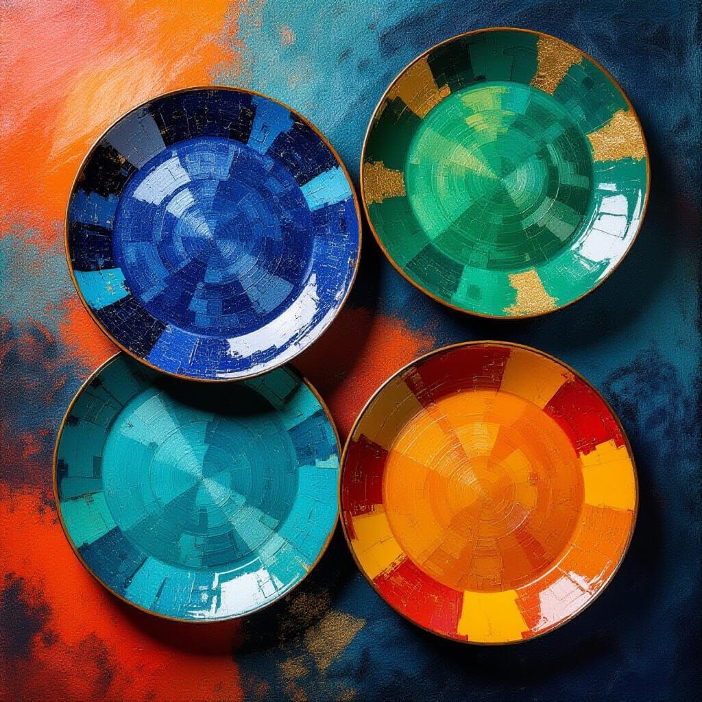 Abstract Ceramic Plates With Vibrant Colors