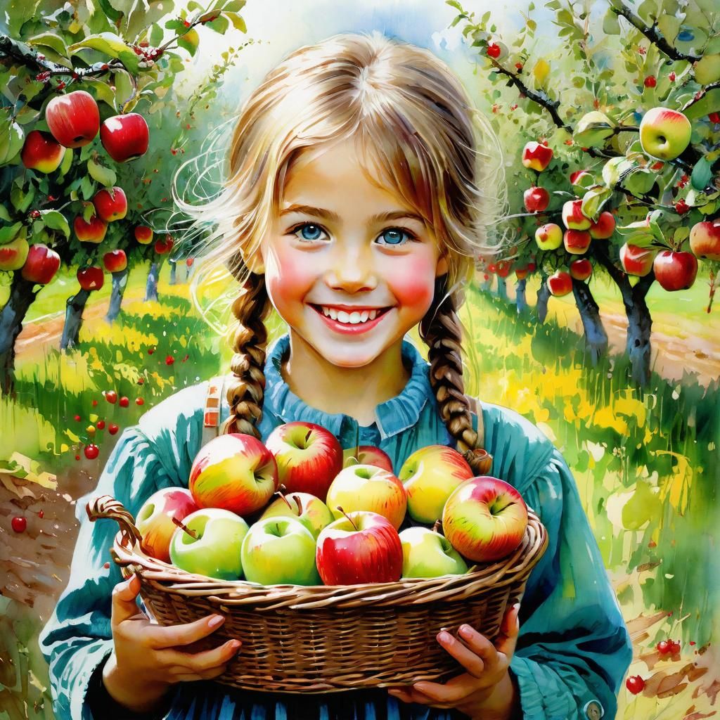 Girl with basket full of apples  by @Ramzey