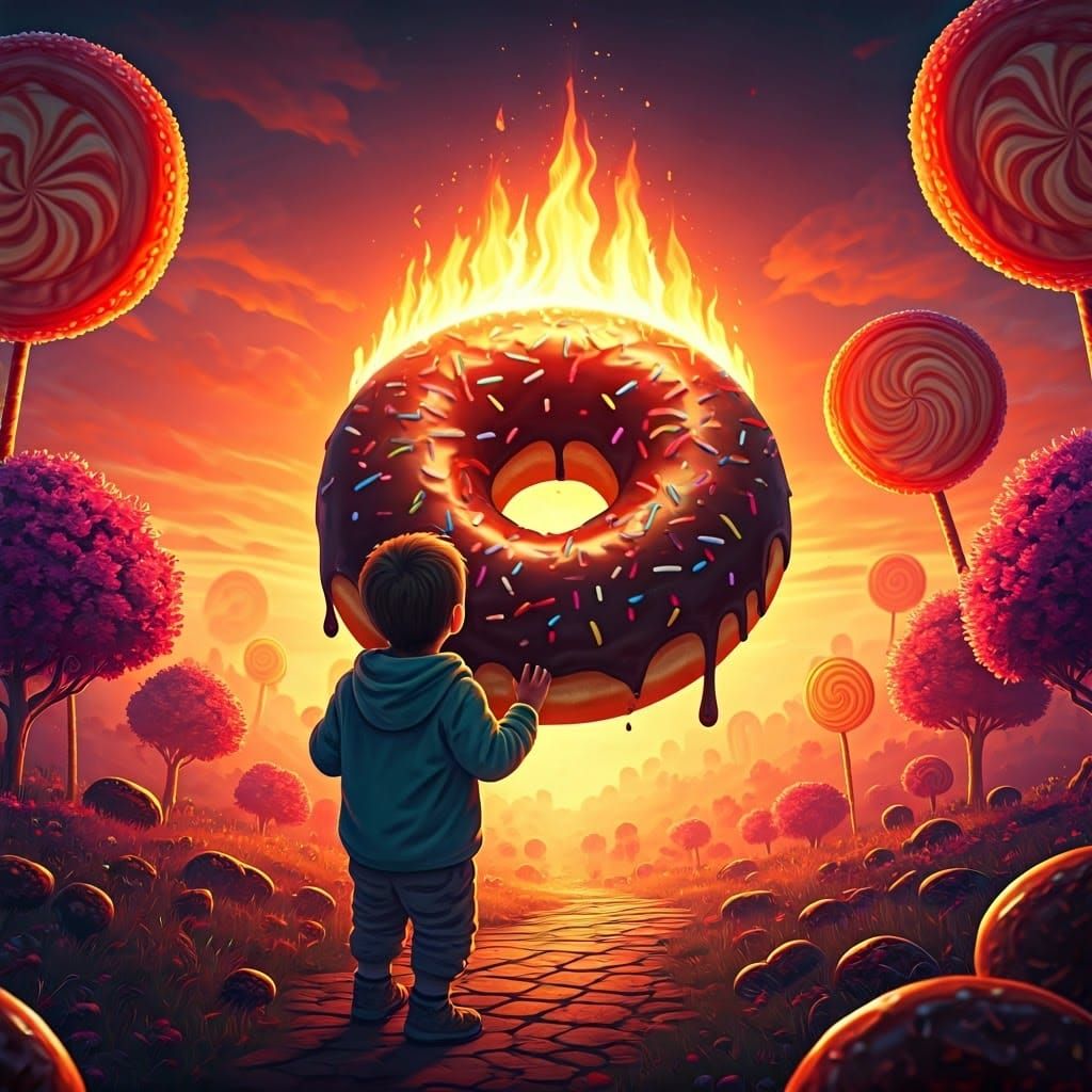 Boy in a Whimsical World Devours Cosmic Donut