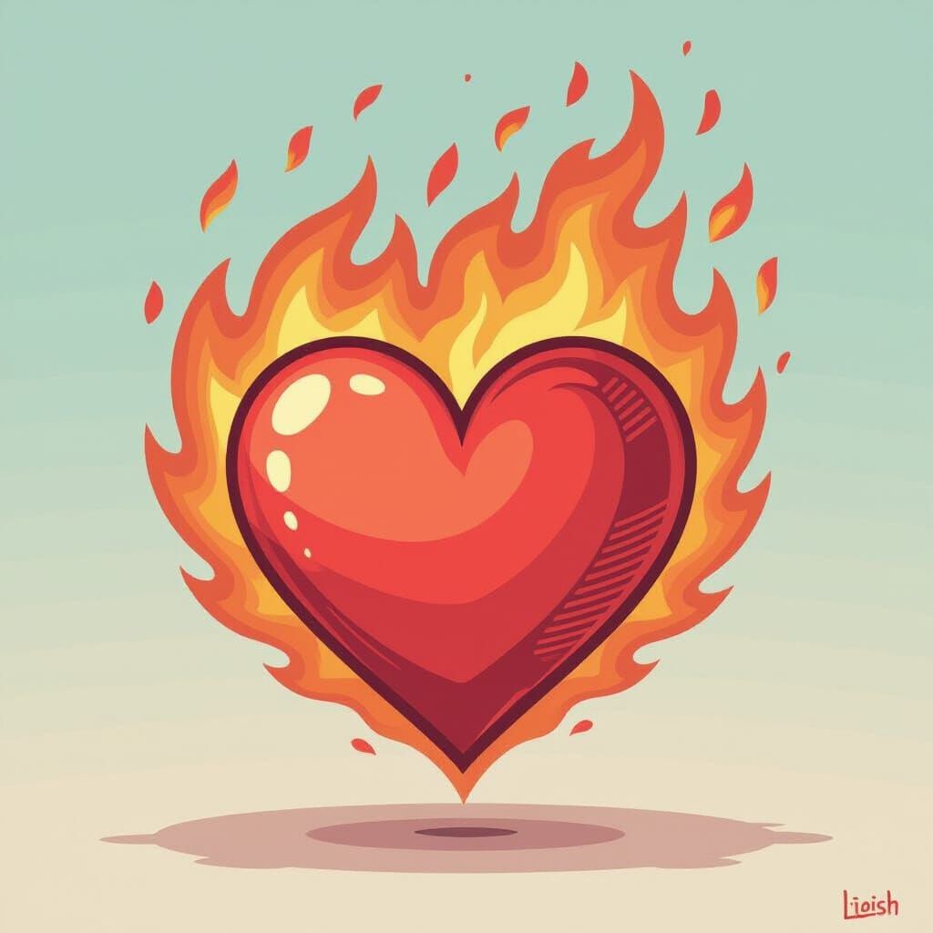 Fiery Heart Illustration in Bold Pastel Style