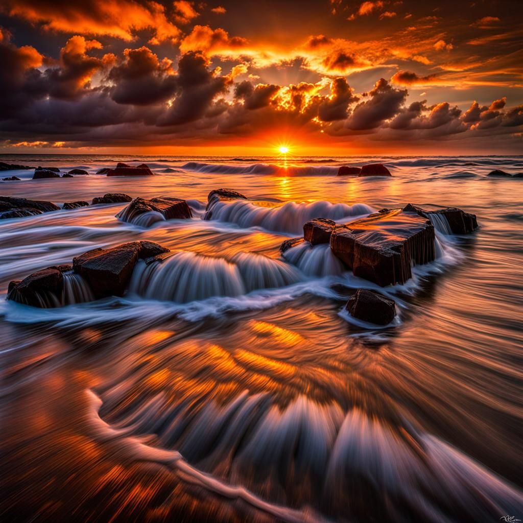 Stunning Sunset Tide: Hyperrealistic Art Photography