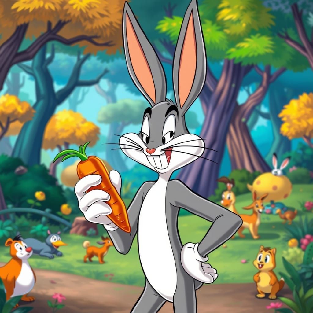 Bugs Bunny in Cartoon Forest, Looney Tunes Style