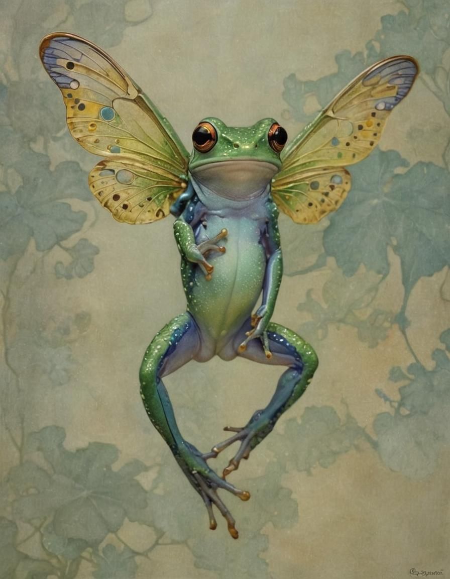 🧚🐸fantastical flying fairy frog Klimt Mucha Giger Rutkowski  by @Cushla