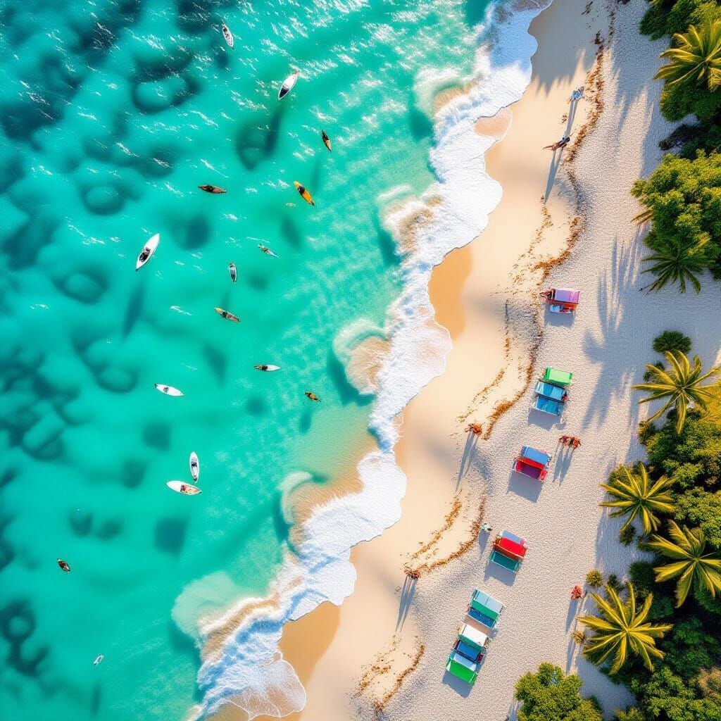 Vibrant Beach Aerial View in Cinematic Style