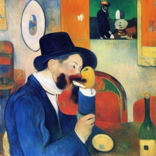 Man in a hat and mouse in a house 
By James Ensor and Paul G...