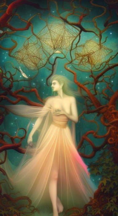 Universe-beautiful fate hybrid woman in mycelium network in ...