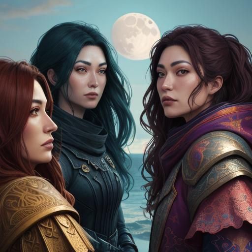 Female friends gather to watch the moon rise