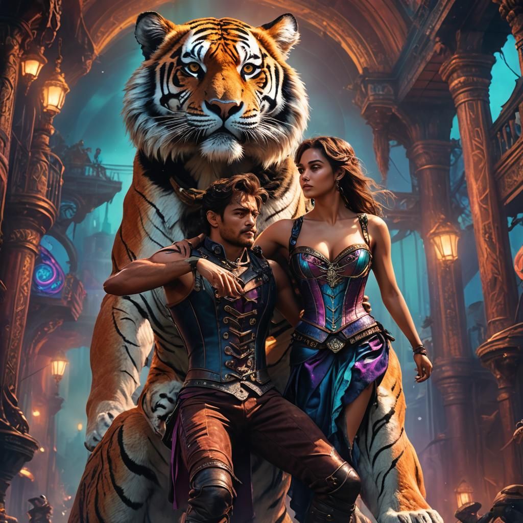Fantasy Art: Man, Woman, and Borazaiah Tiger