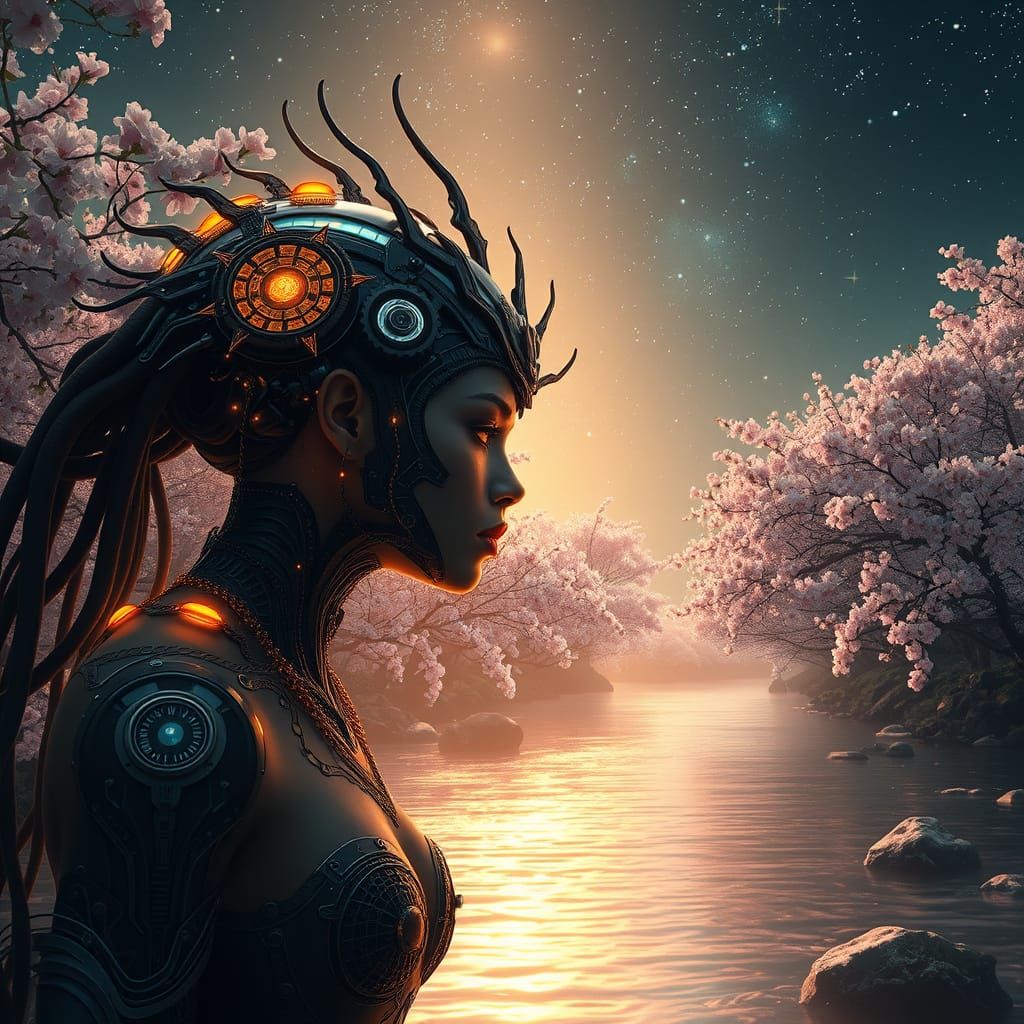 Cybernetic Dreamscapes Under Starlight