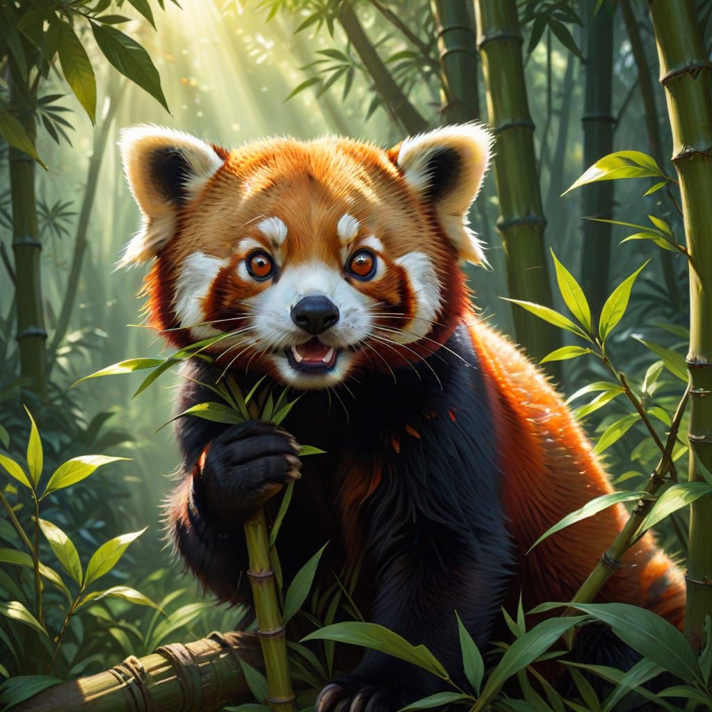 A curious red panda 