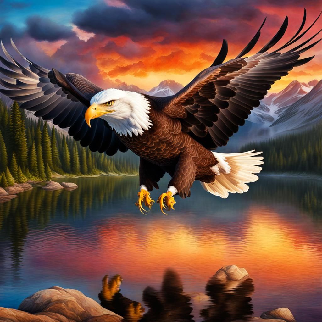 Watercolor Bald Eagle in the Rocky Mountain