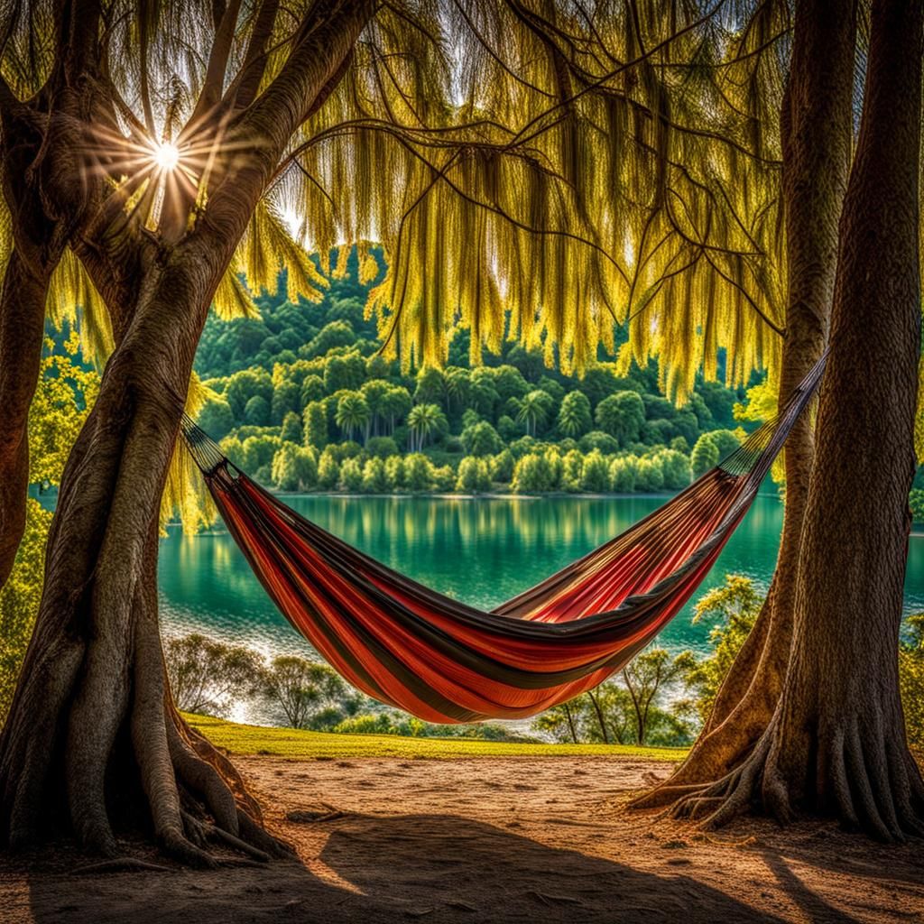 Hammock Between Trees: Hyperrealistic Ecological Art