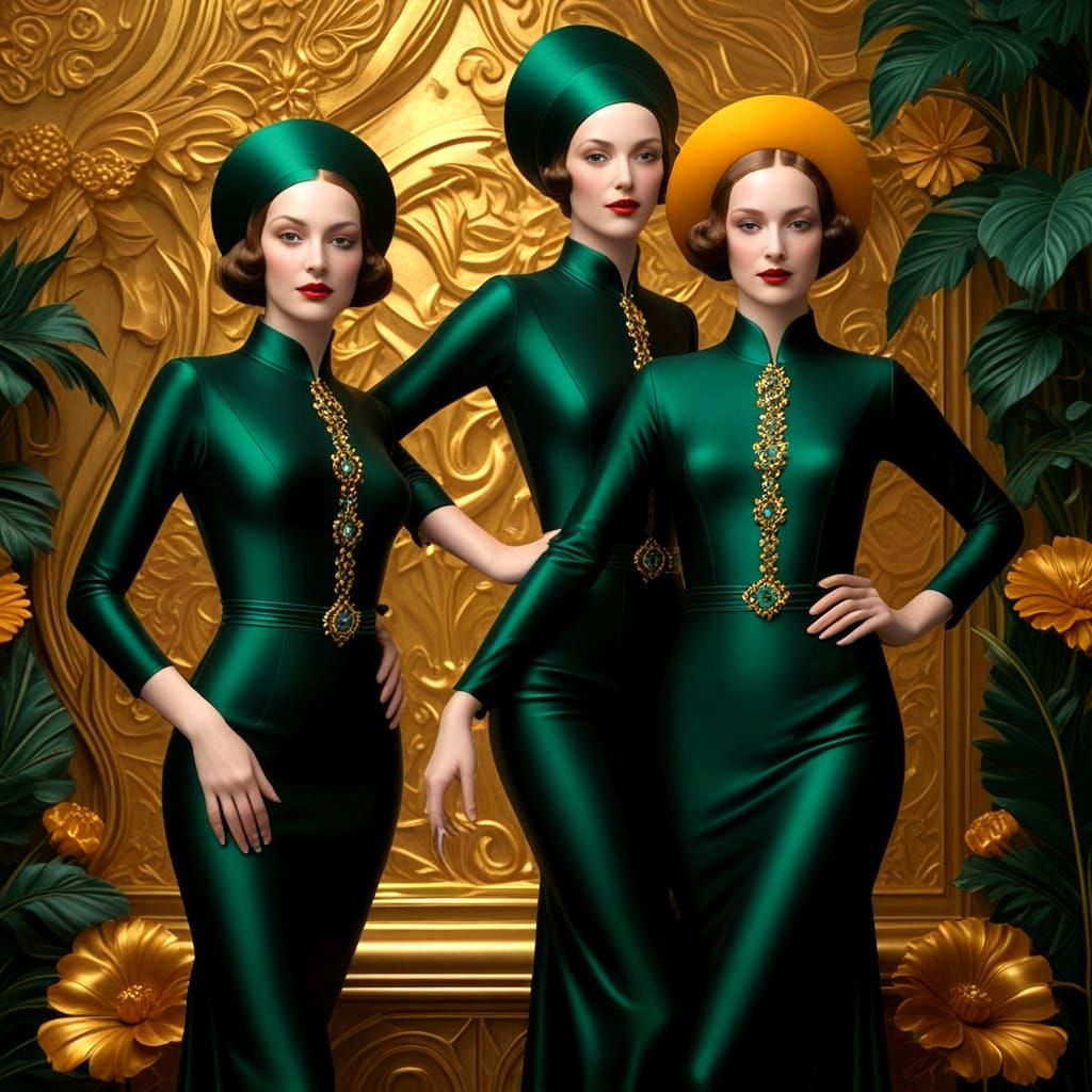 Glamorous Ladies in Art Deco Style with Surreal Background