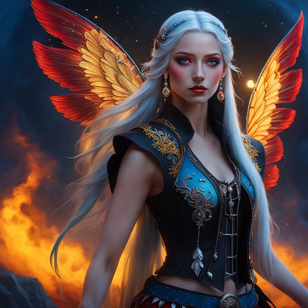 Dark fantasy portrait. Full shot. Petite teen fairy girl wit...