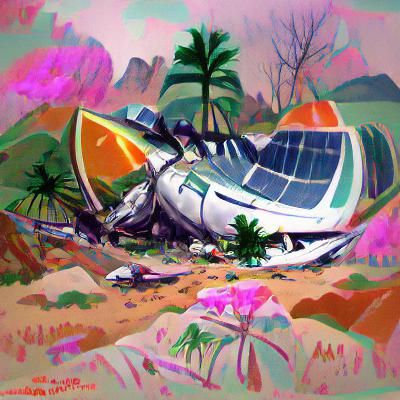 Crashed Space Ship on a Tropical Planet RetroFuturist