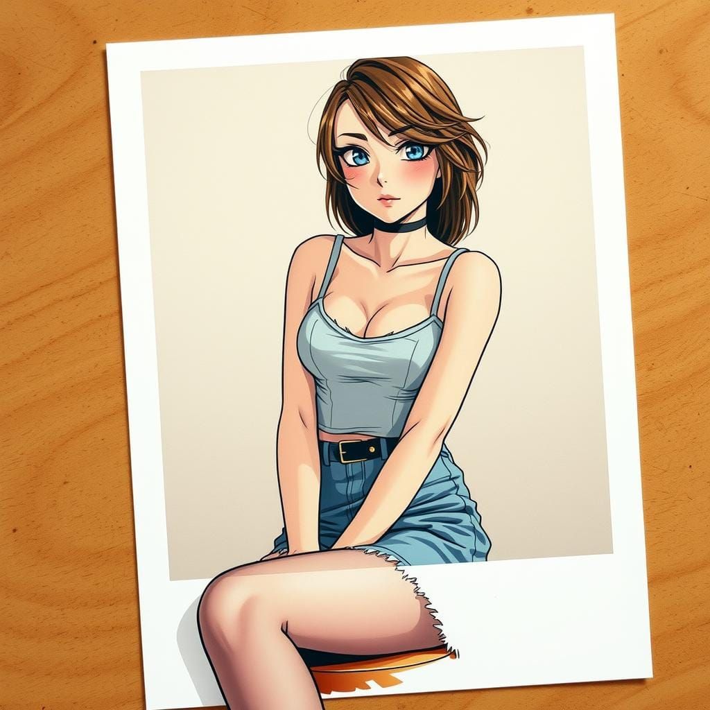 anime girl on polaroid