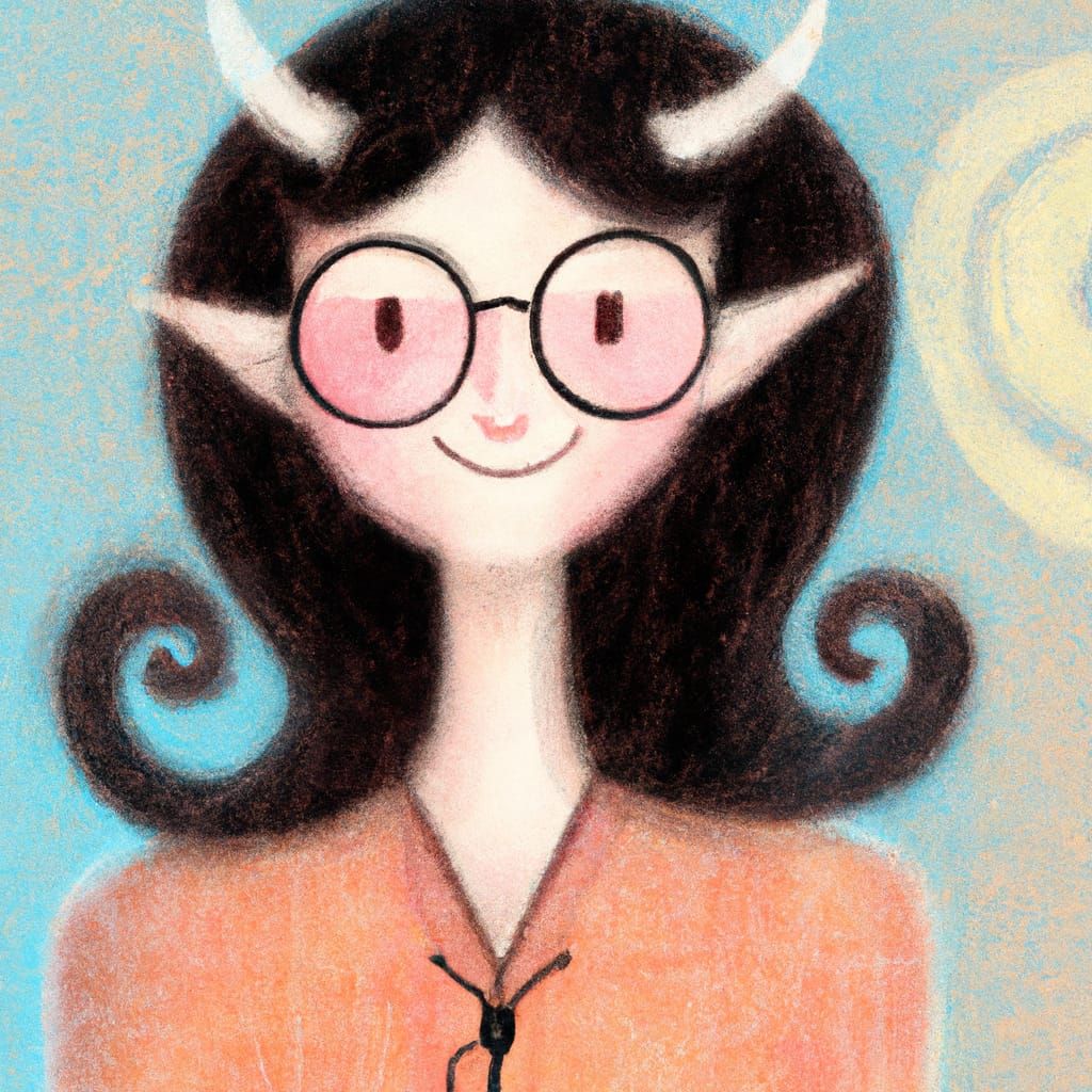 Pastel Portrait with Horned Woman in Crayon Style