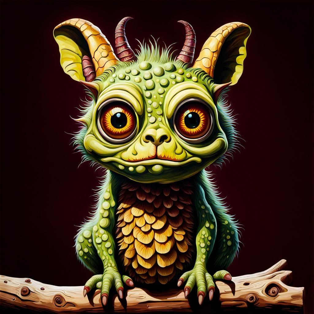 Forest monster on a log
