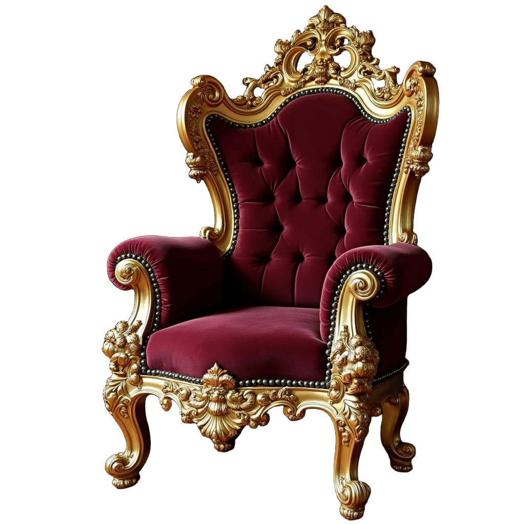 Golden Throne in Baroque Style with Velvet Cushioning
