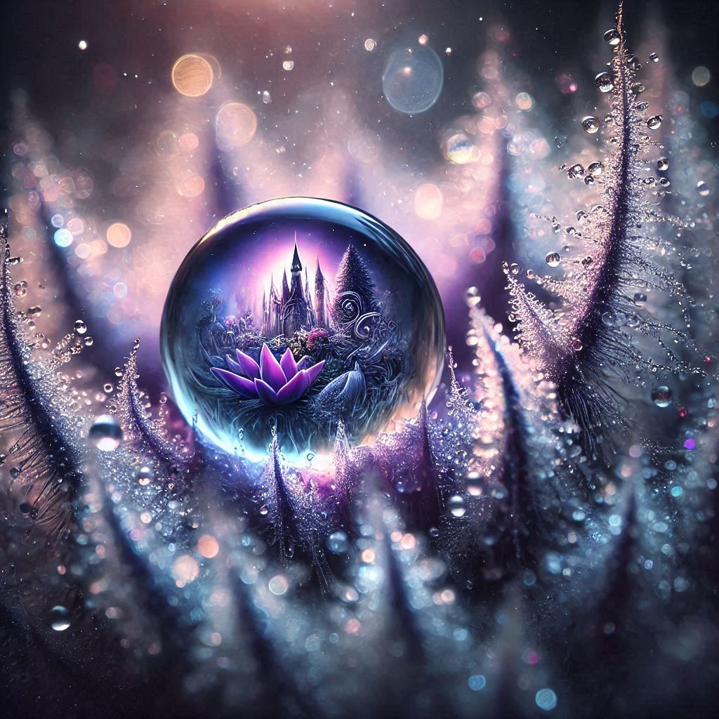 An ethereal fantasy landscape in a droplet