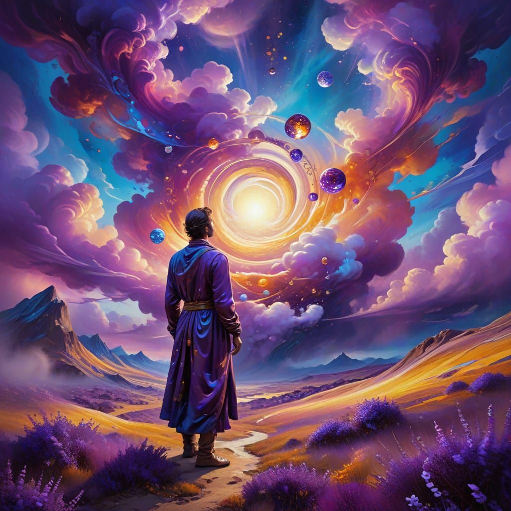 Dreamlike Figure in Surreal Abstract Expressionist Landscape