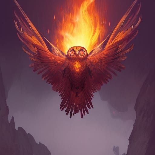 Fire owls with a trail of flames behind the wings