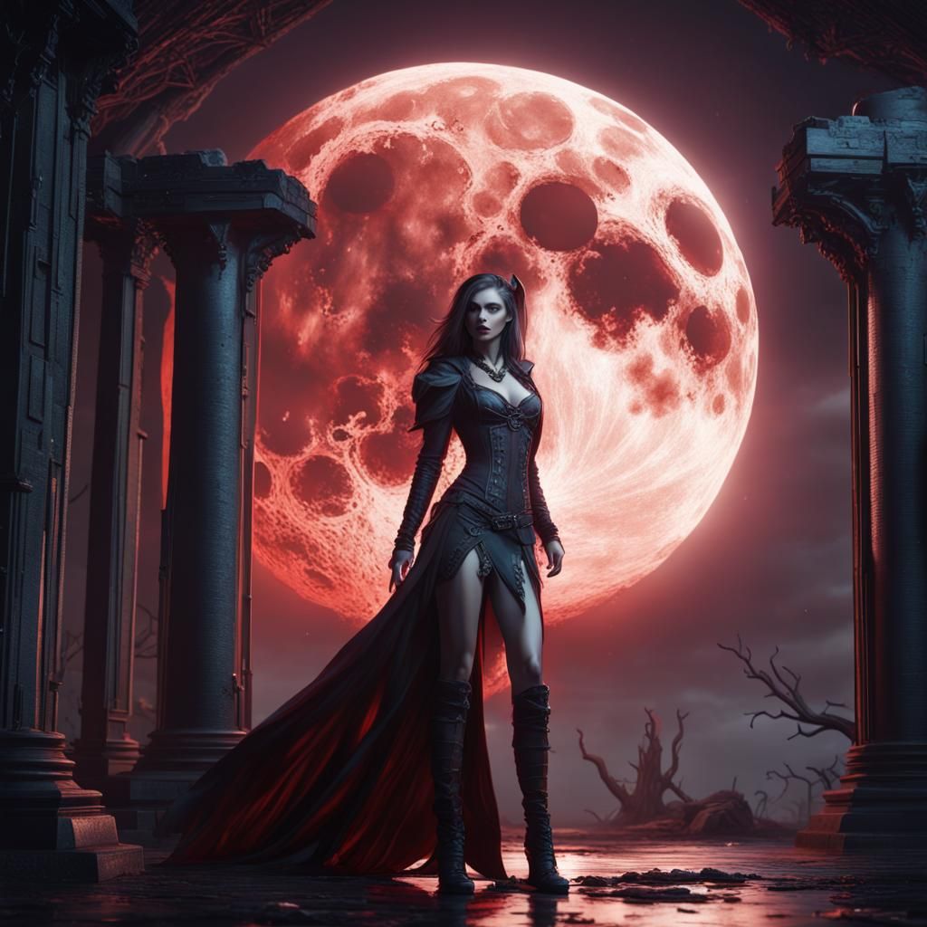 giant moon, vampire girl