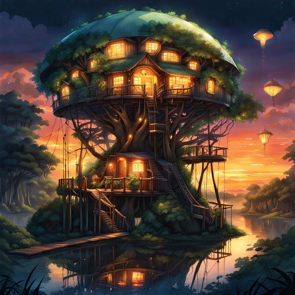 Treehouses - 10 - Ai Generated Artwork - Nightcafe Creator