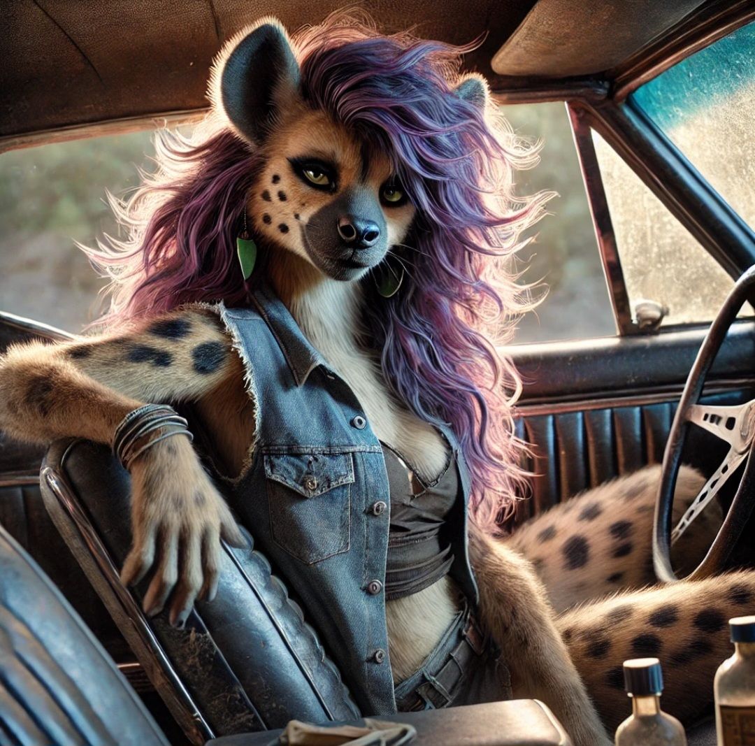 Scuzzy in her Muscle Car