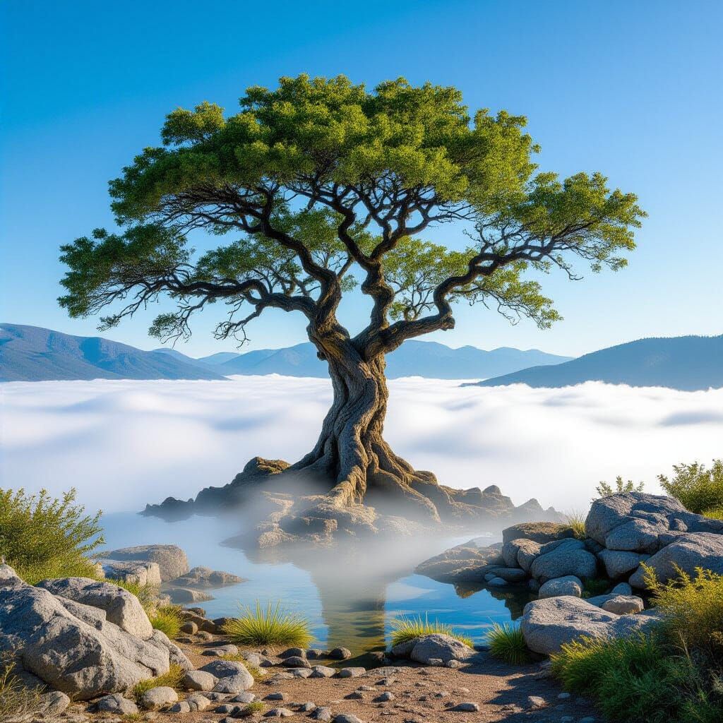 Lush Forest and Barren Hill in Cosmic Illustration