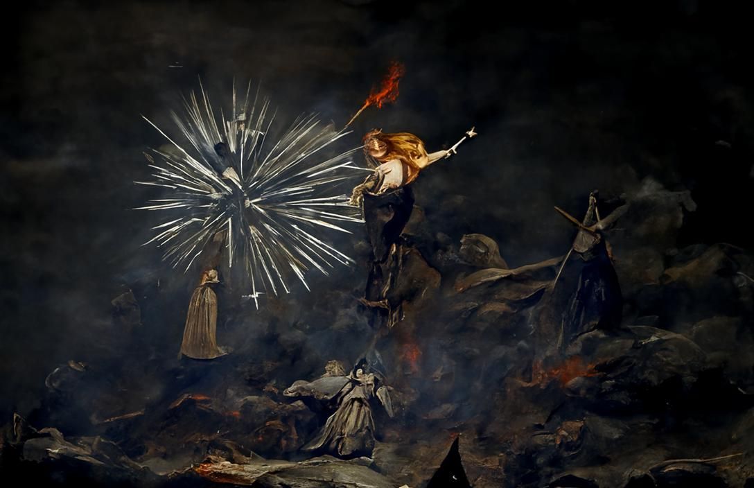 Joan of Arc rising from the fire reaching for the stars followed by ...