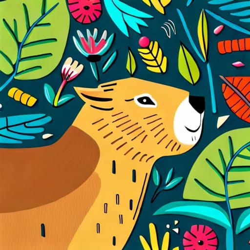 "Create a lively and colorful scene featuring a playful and ...
