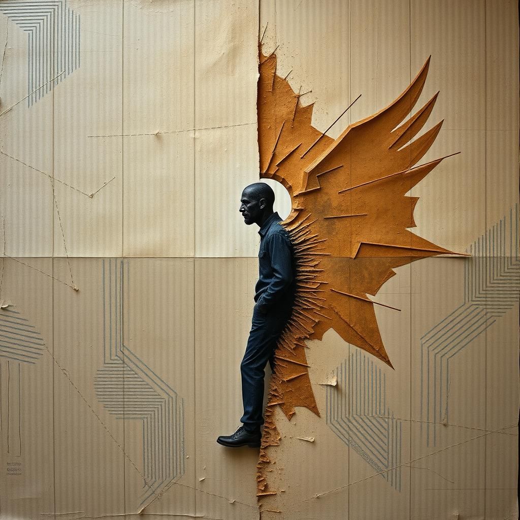 Surreal Man from Knowhere in Mixed Media Style