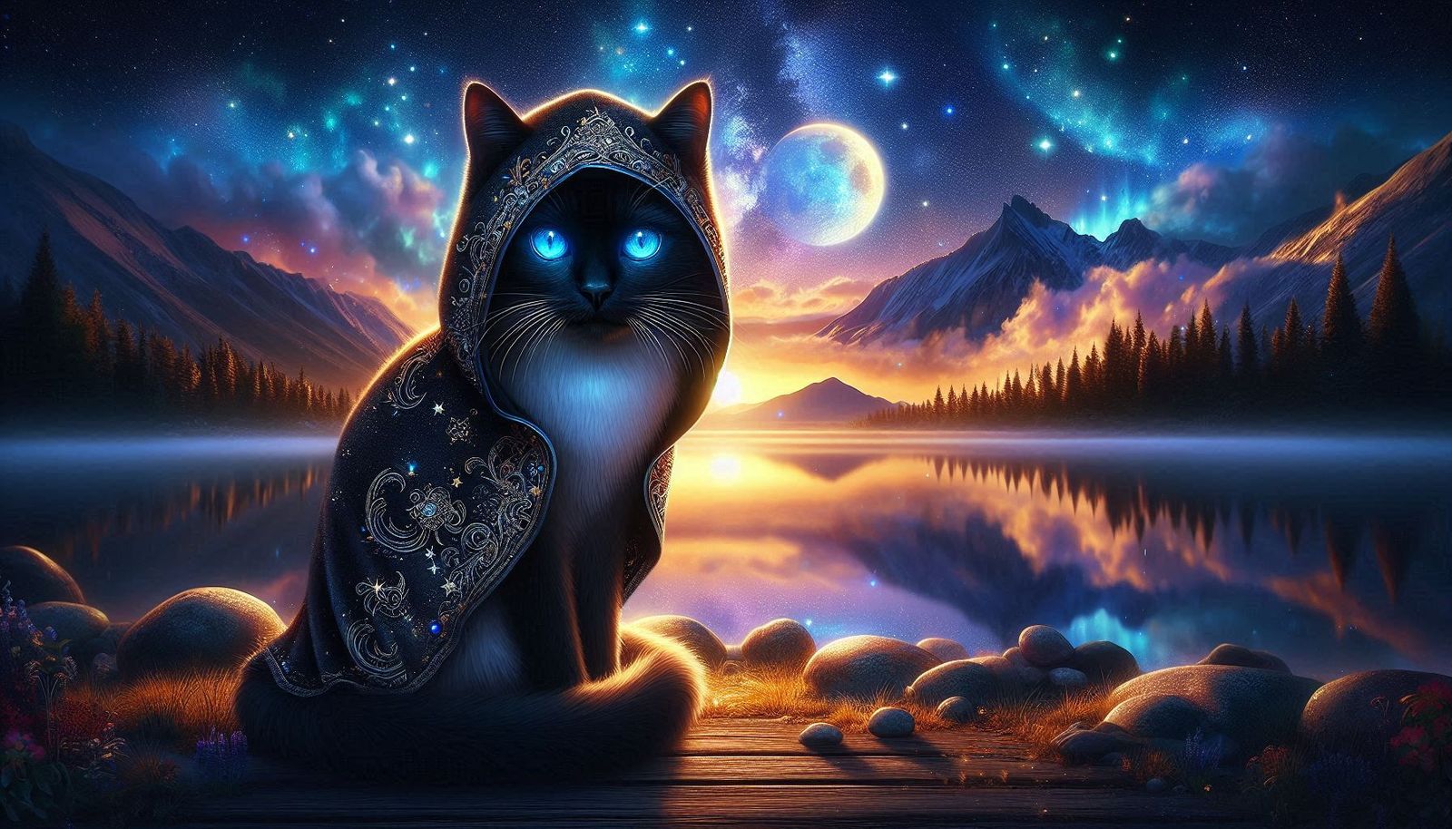 landscape with mysterious cat