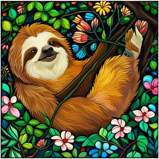 stained glass sloth - AI Generated Artwork - NightCafe Creator