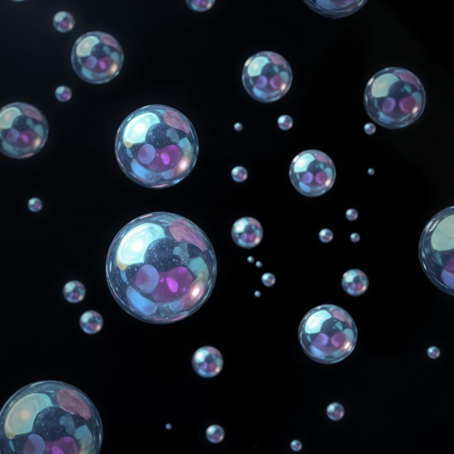 Colorful Iridescent Soap Bubbles on Dark Background
