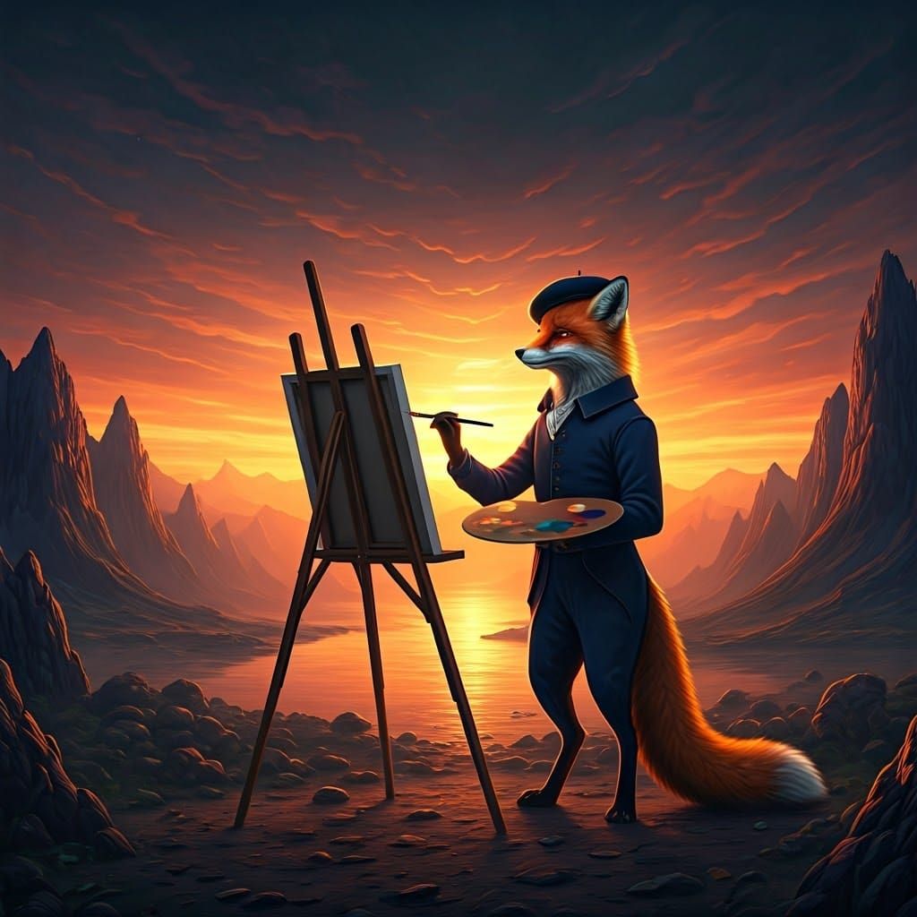 Majestic Fox Creative in 19th-Century French Painter Attire