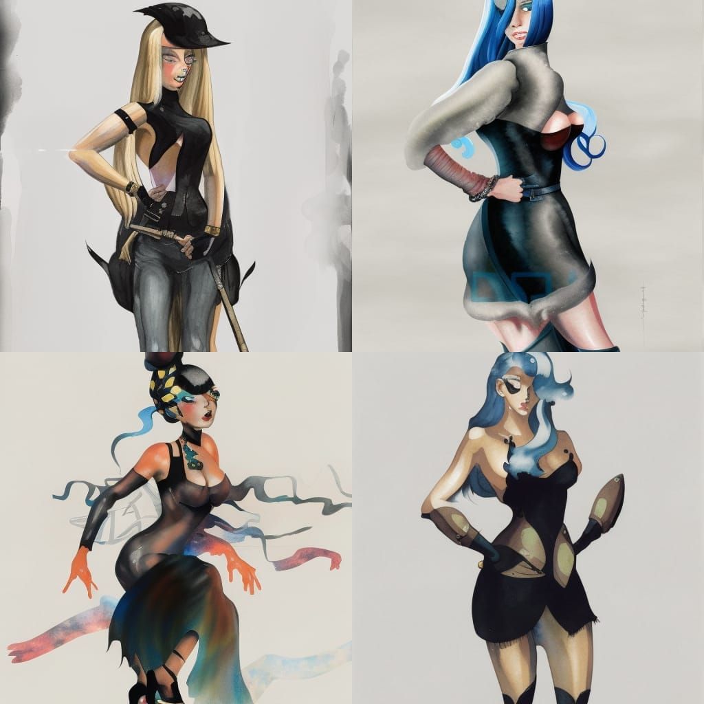 Lady Gaga as a Anime Style Spy,wearing a black silky dress,age 29,long  blonde hair, Character Design and Illustration by Frank Frazetta - AI  Generated Artwork - NightCafe Creator