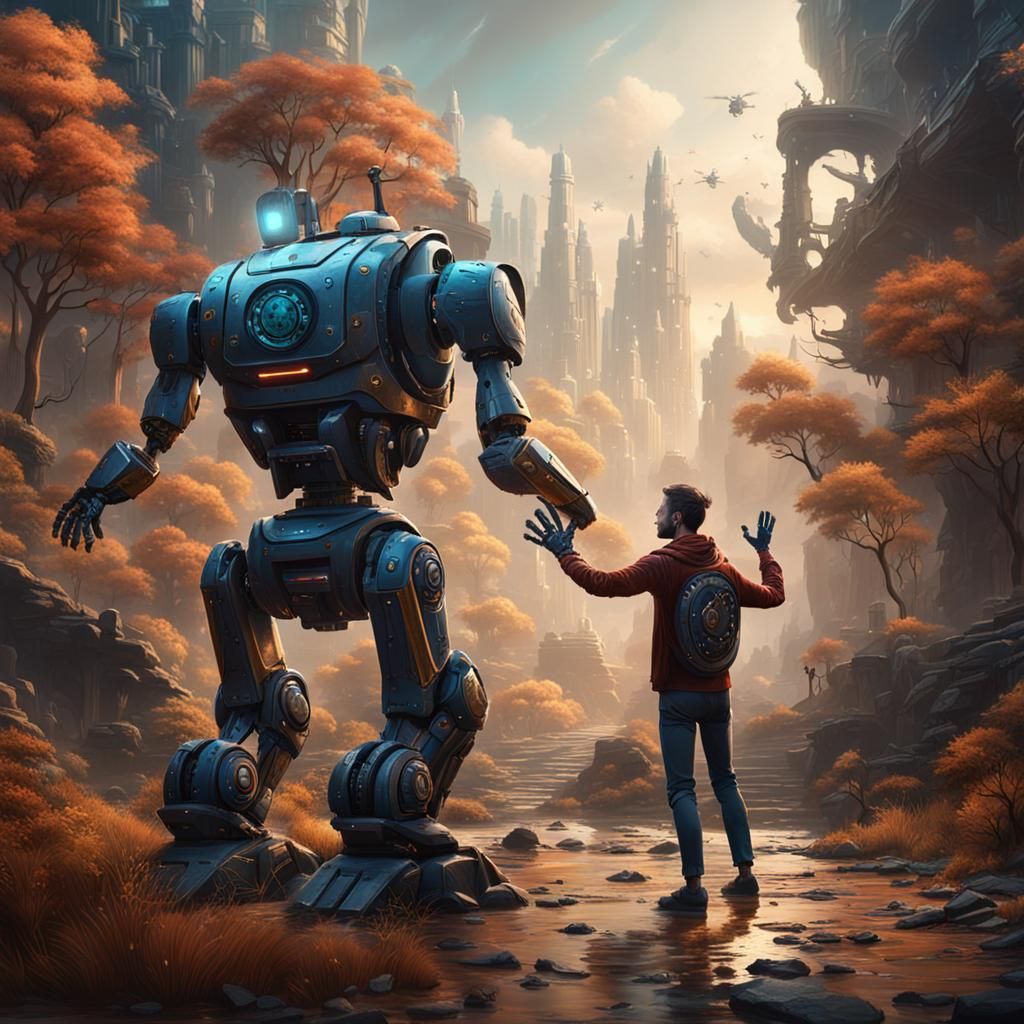 Epic high-five between a robot and a human
